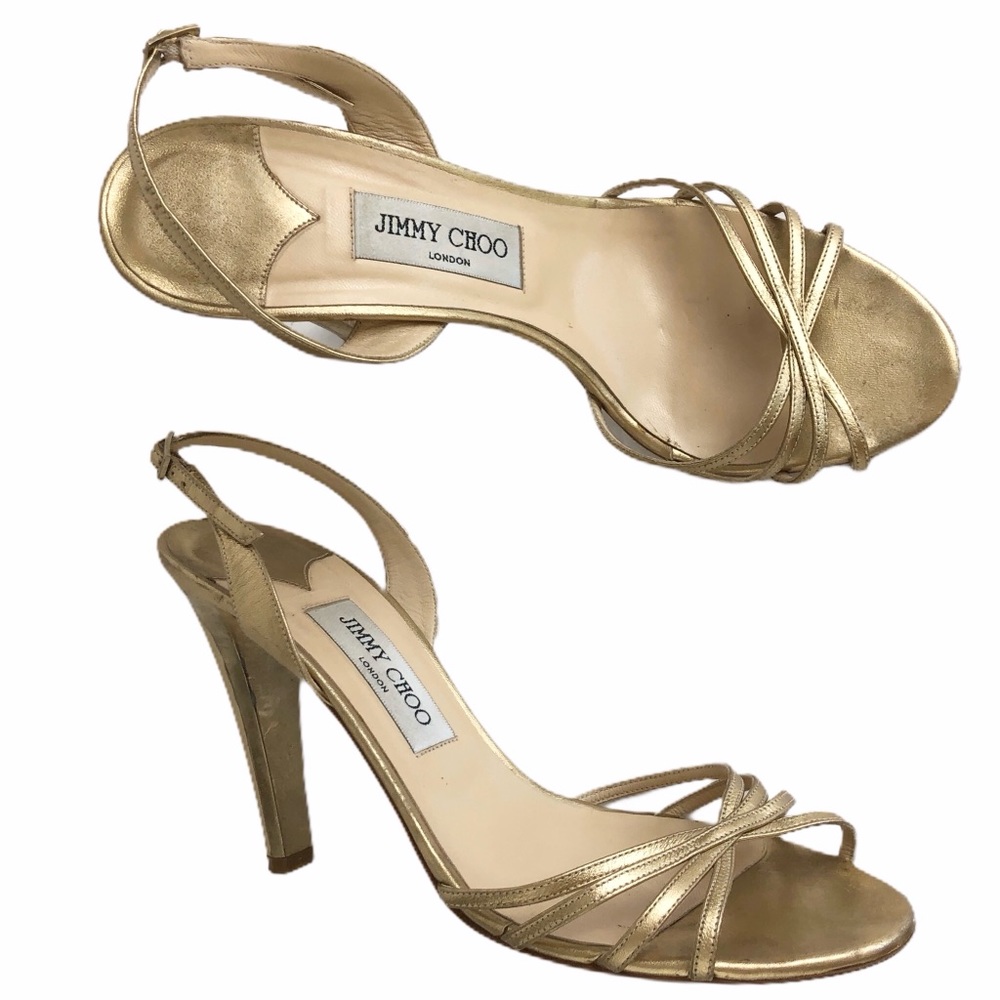 Jimmy Choo strappy gold slingback heels leather 41